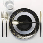 Round White • Gold Plastic Dinner Plates | 10 Pack