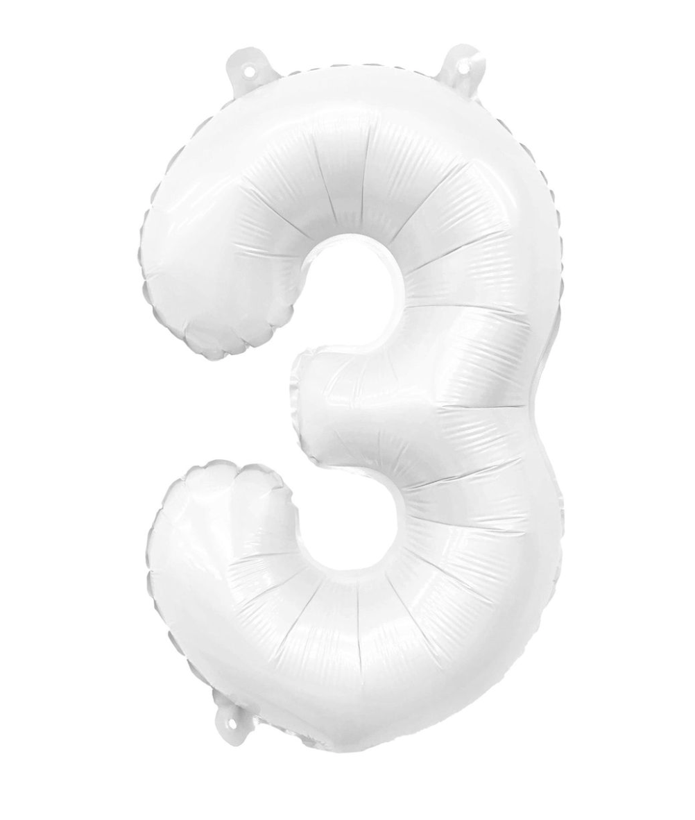 Number 3 White Foil Balloon