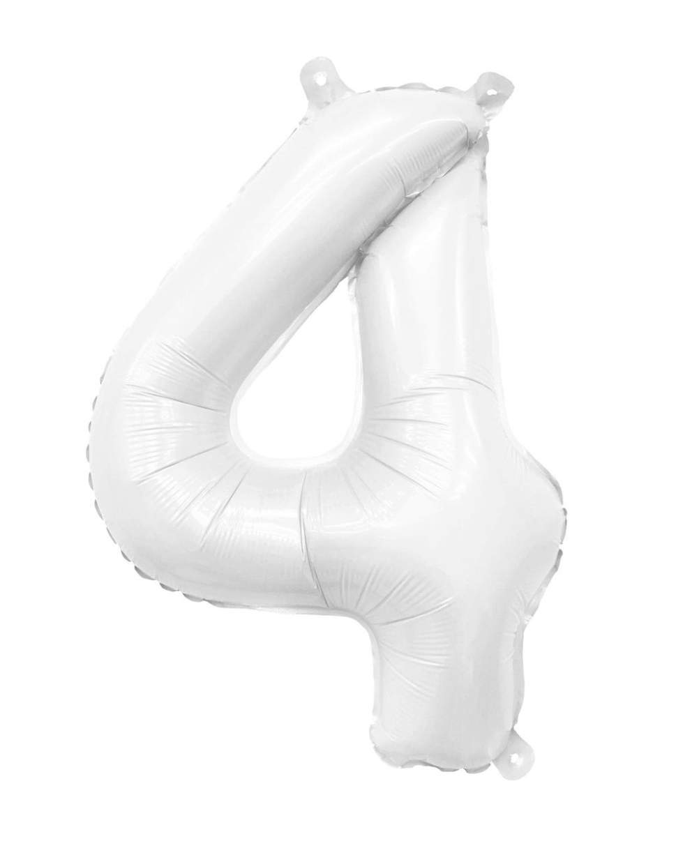 Number 4 White Foil Balloon