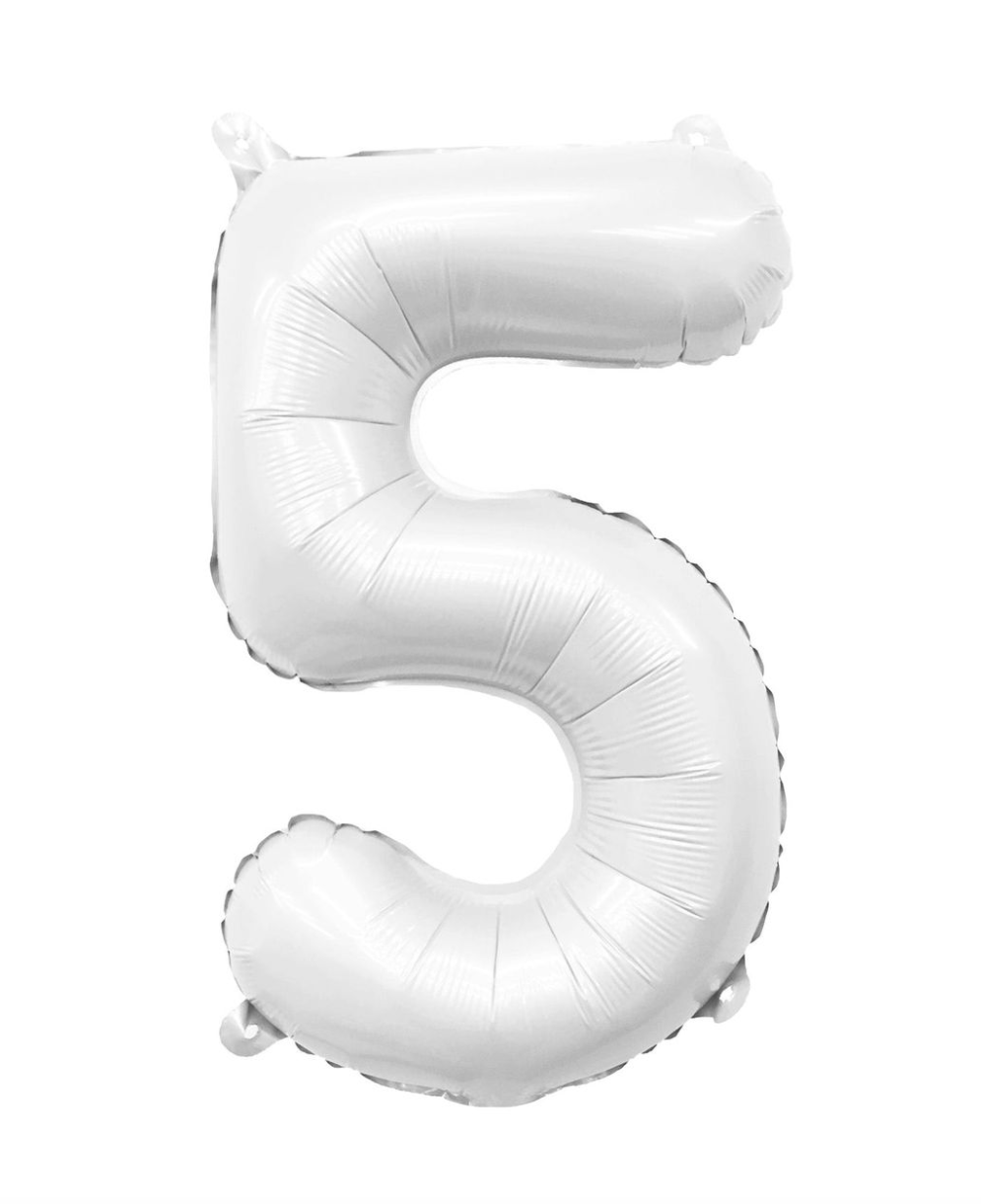 Number 5 White Foil Balloon