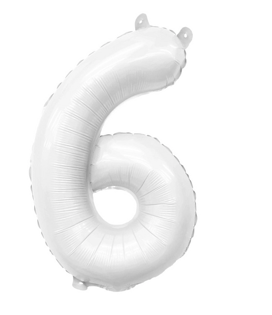 Number 6 White Foil Balloon