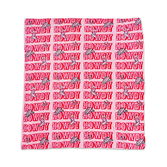 Throw Blanket - Western Cowgirl - "Howdy" - Pink