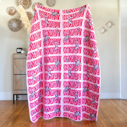 Throw Blanket - Western Cowgirl - "Howdy" - Pink