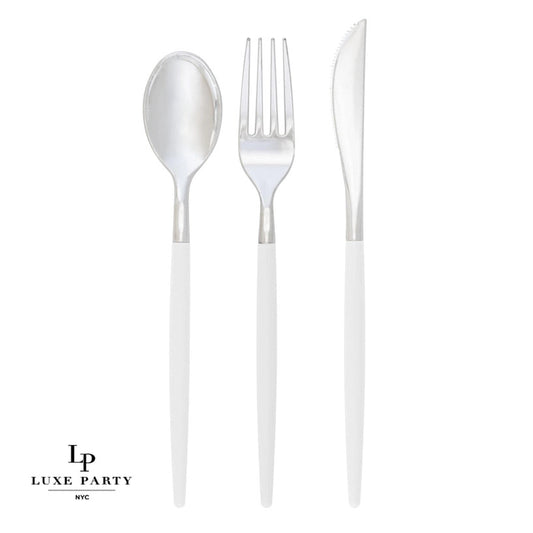 White • Silver Plastic Cutlery Set | 32 Pieces