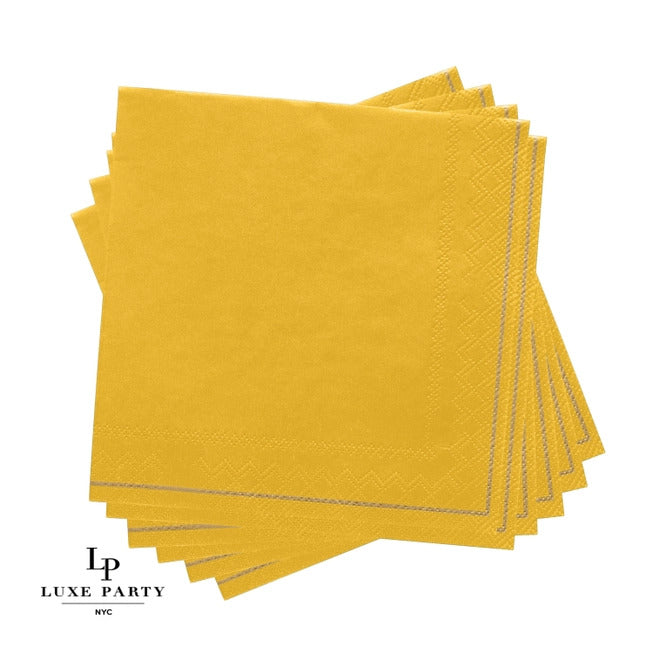 Yellow with Gold Stripe Lunch Napkins | 20 Napkins