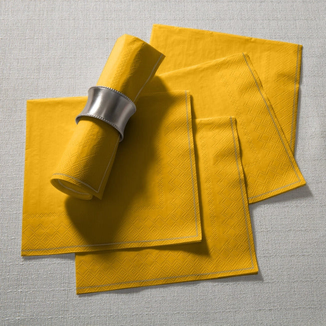 Yellow with Gold Stripe Lunch Napkins | 20 Napkins