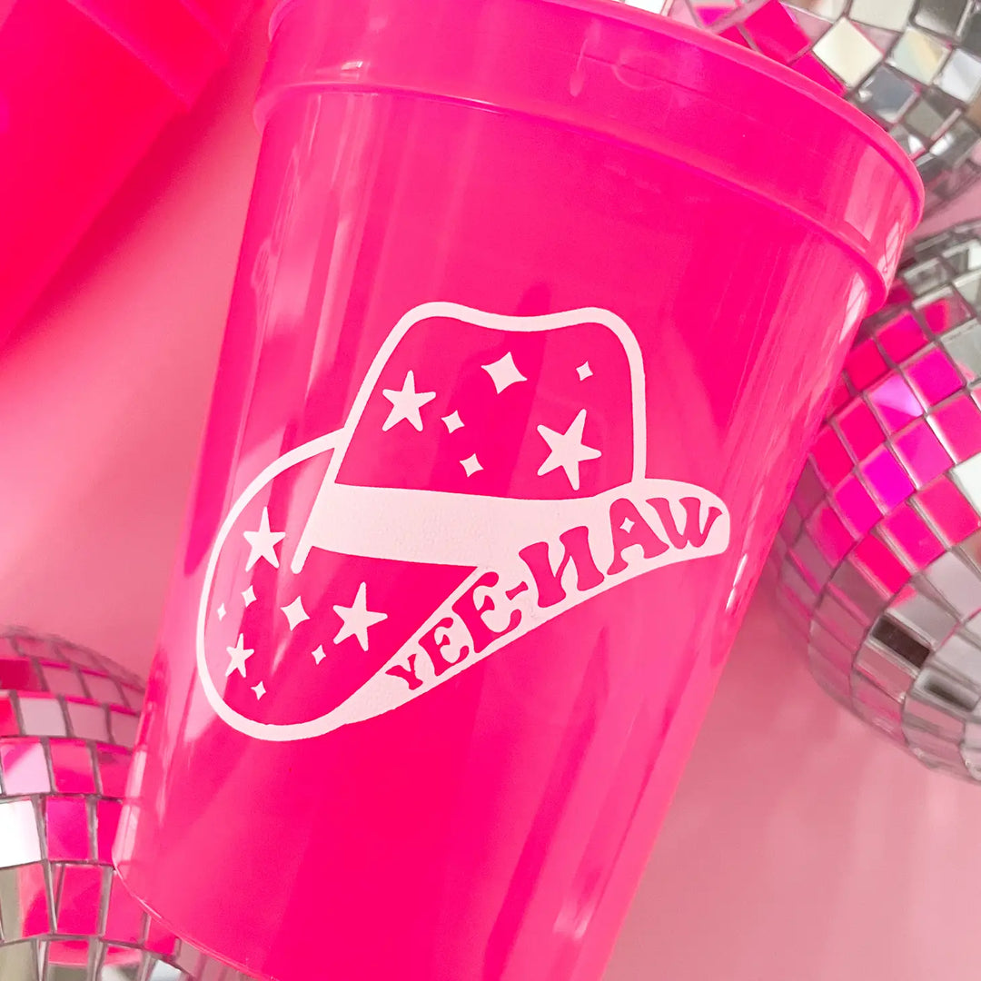 Yee-Haw Hot Pink Plastic Cups