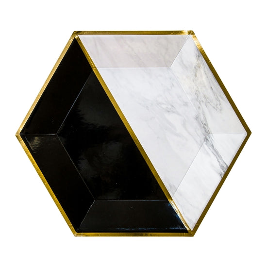 White Marble & Black Colorblock Large Paper Plates