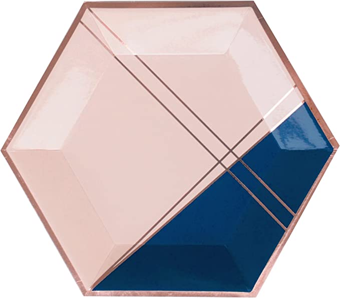 Erika - Pale Pink and Navy Colorblock Large Paper Plates