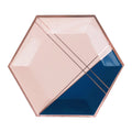 Pale Pink and Navy Colorblock Large Paper Plates