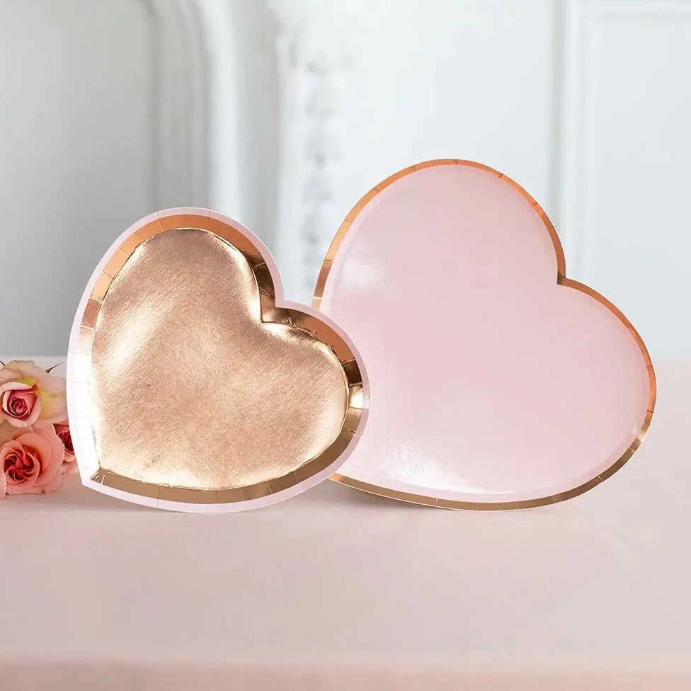Large Heart Disposable Paper Party Plates - Rose Gold