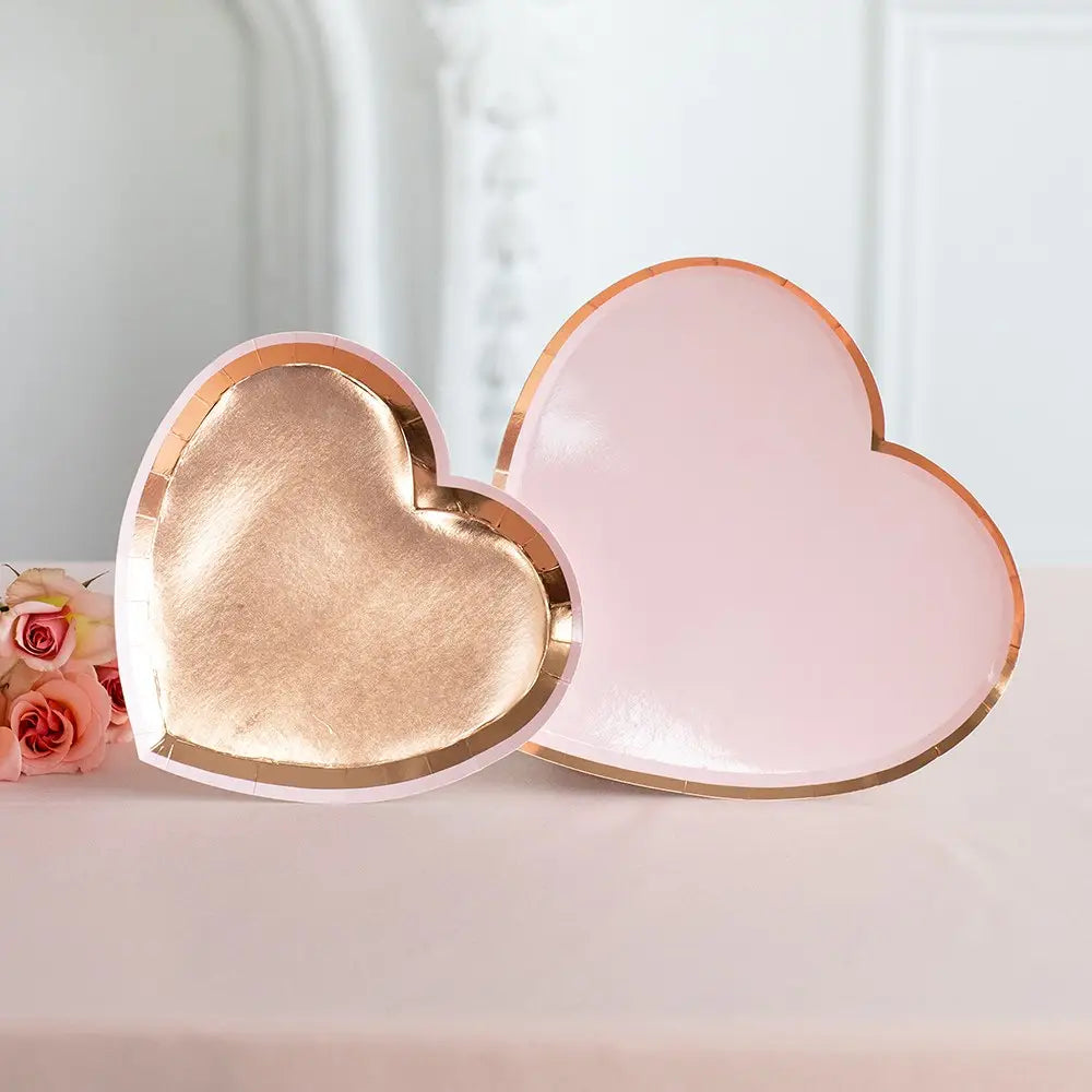 Small Heart Disposable Paper Party Plates - Rose Gold