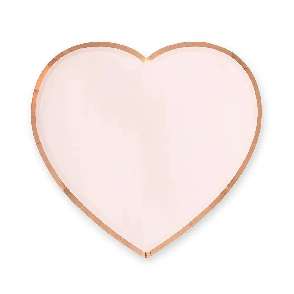 Large Heart Disposable Paper Party Plates - Rose Gold