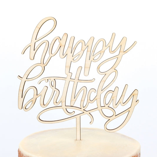 Happy Birthday Script Maple Wood Cake Topper