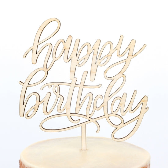 Happy Birthday Script Maple Wood Cake Topper – Lushra