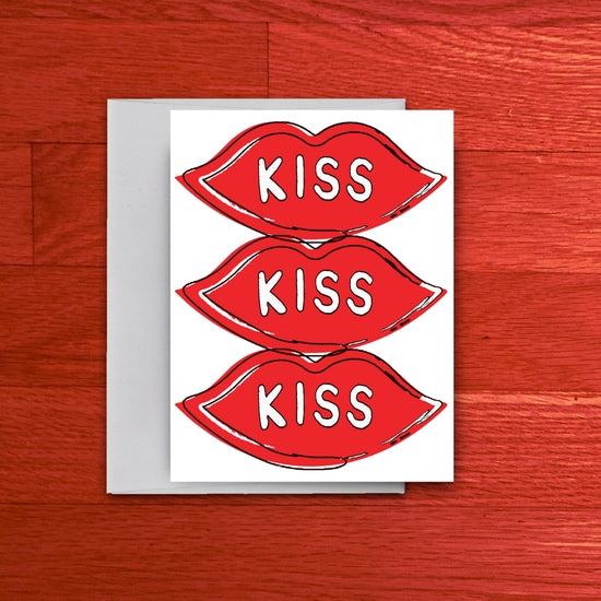 Kiss Kiss Kiss Lips Valentine's Day Card