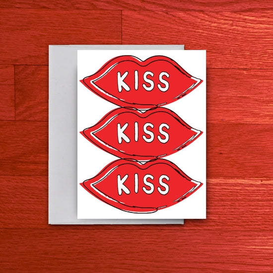 Kiss Kiss Kiss Lips Valentine's Day Card